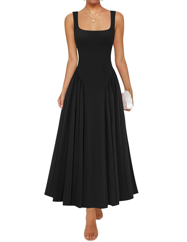 ZESICA Womens 2025 Summer Sleeveless Square Neck Sundress Casual Long Flowy A Line Knit Dress Bea... | Amazon (US)