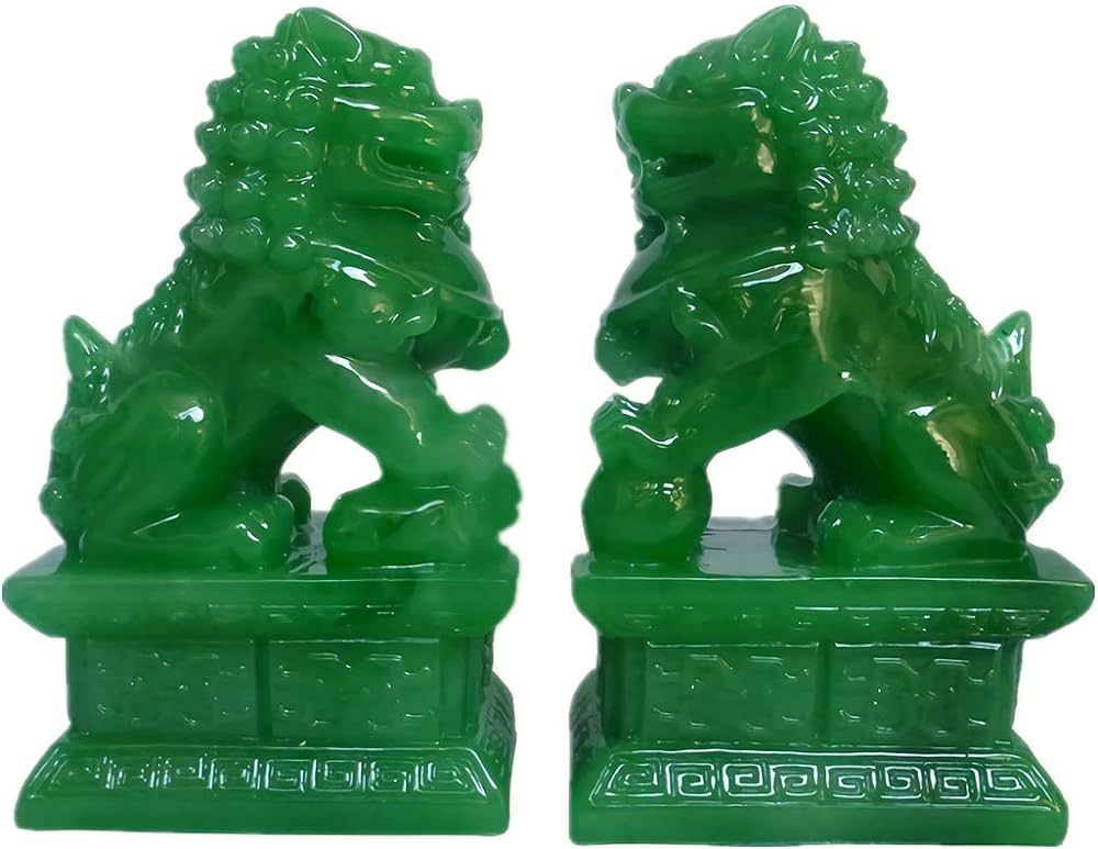 Briskfeel Amperer Feng Shui Porsperity Statues 2 PCS Fu Foo Dogs Pair of Green Guardian Lion Best... | Amazon (US)