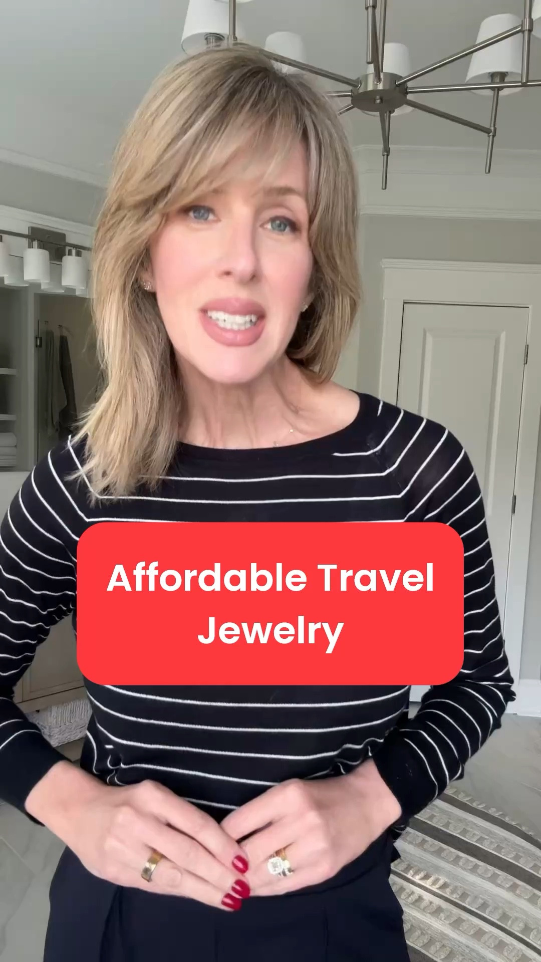 I’m on the road a lot for work and I’ve learned to leave my valuable jewelry at home.  

Rather than risk losing something or, worse, having it stolen, I rely on pieces that look just as good but don’t break the bank.  

3-carat engagement ring
Diamond band
CZ Earring
Seashell Necklace
Seashell Bracelet

#LTKSeasonal #LTKOver40 #LTKTravel