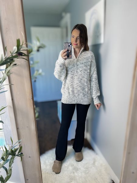 OFFLINE By Aerie Chillside Quarter Zip Sweater — TTS, S
OFFLINE By Aerie Real Me High Waisted Crossover Flare Legging — TTS, M
Birkenstocks — TTS

Fall outfit, winter outfit, casual outfit 

#LTKstyletip #LTKfindsunder50 #LTKSeasonal