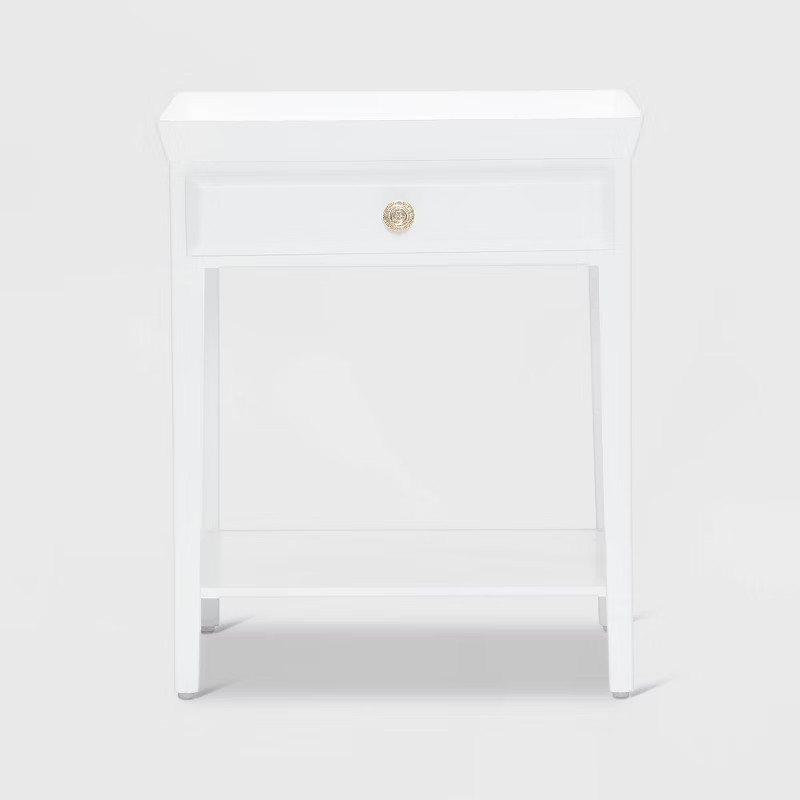 Hampton Side Table with Drawer White - Finch: Contemporary Design, Mango Wood, No Assembly Requir... | Target