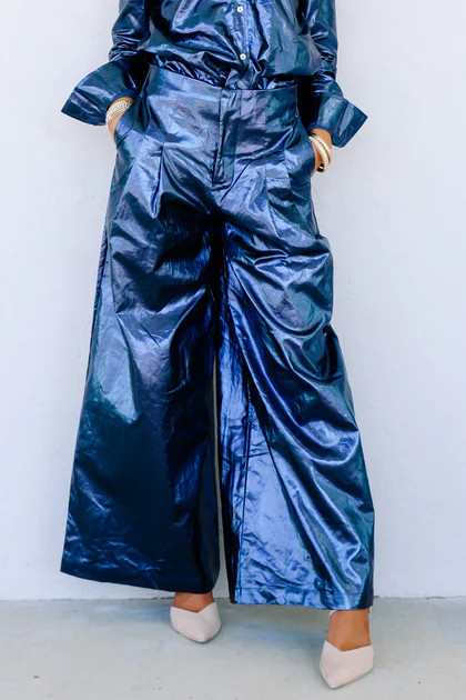 Culotte Dark Blue Linen Wide Leg Pant | The Willow Tree