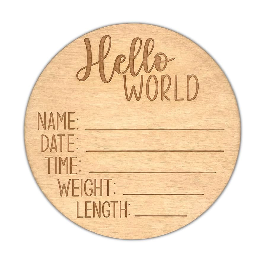 Routybits Hello World - Wood Newborn Baby Birth Announcement Sign - 5.5 Inch Round | Amazon (US)