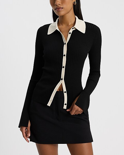 Silky Soft Fitted Tipped Polo Cardigan | Express