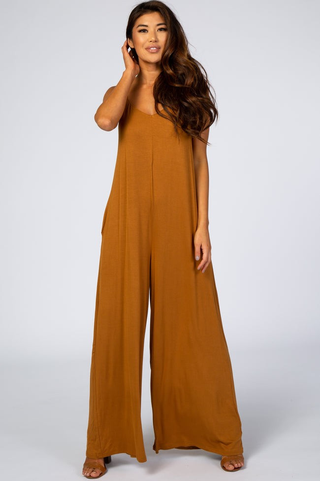 Camel Cross Back Wide Leg Jumpsuit | PinkBlush Maternity