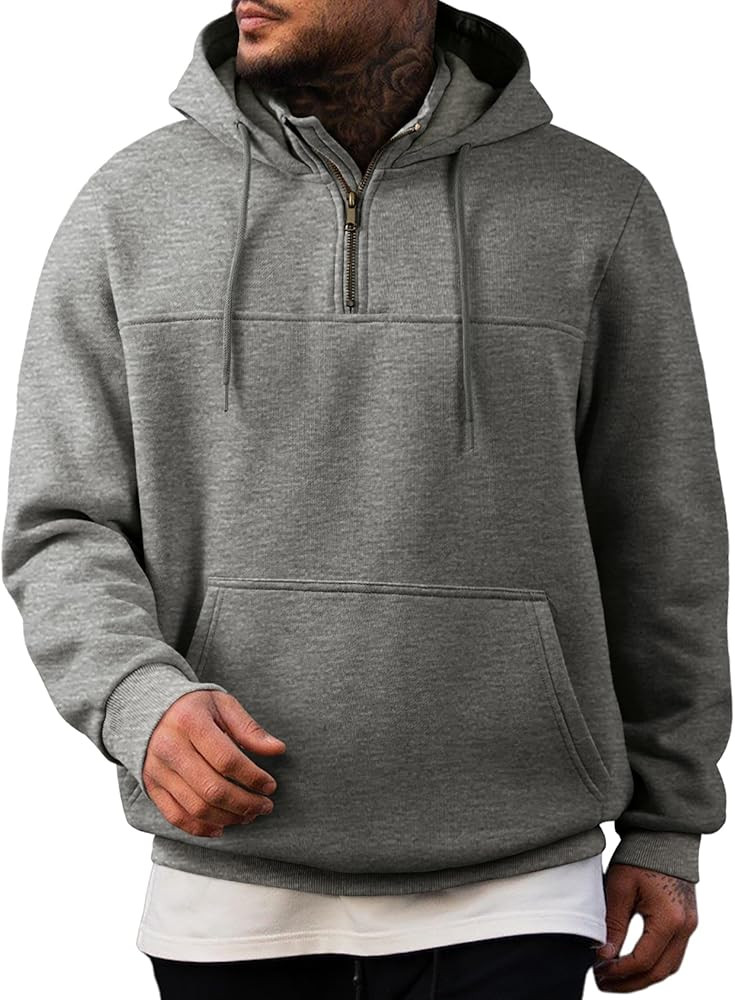 JMIERR Mens Casual Cotton Hoodies Drawstring Quarter Zip Pullover Sweatshirts | Amazon (US)