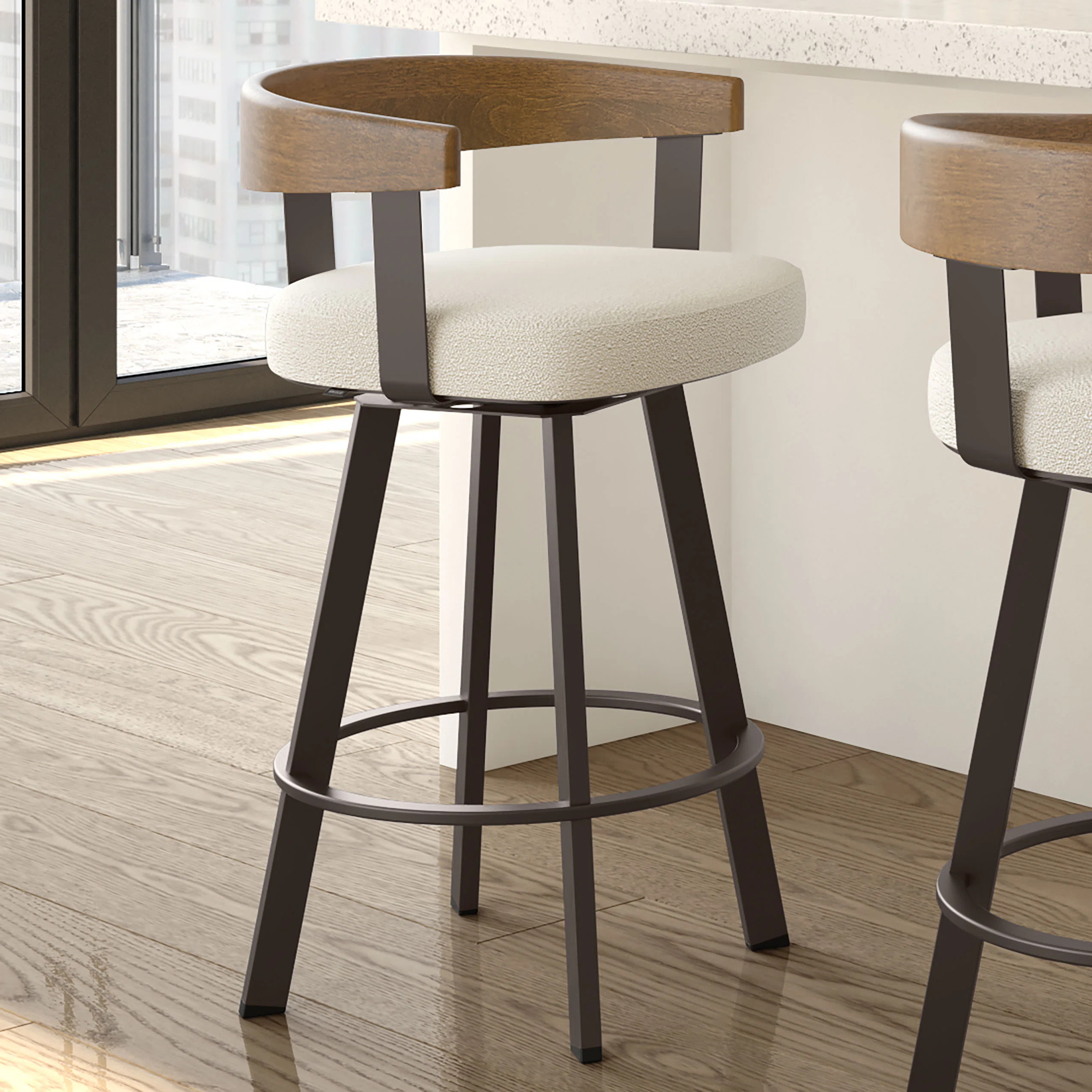 Drees Swivel Upholstered Counter & Bar Stool with Wood Backrest | Wayfair North America