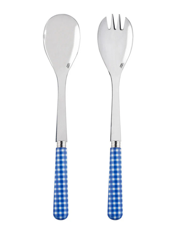 Sabre Paris Gingham Blue Salad Servers | Weston Table