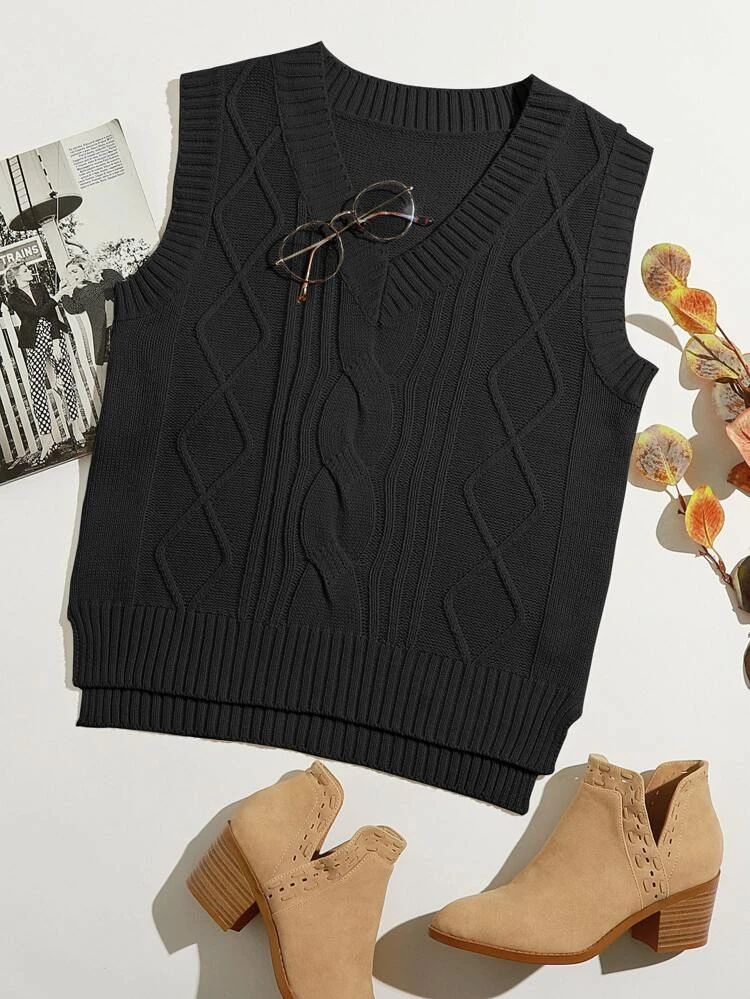 High Low Hem Cable Knit Sweater Vest | SHEIN