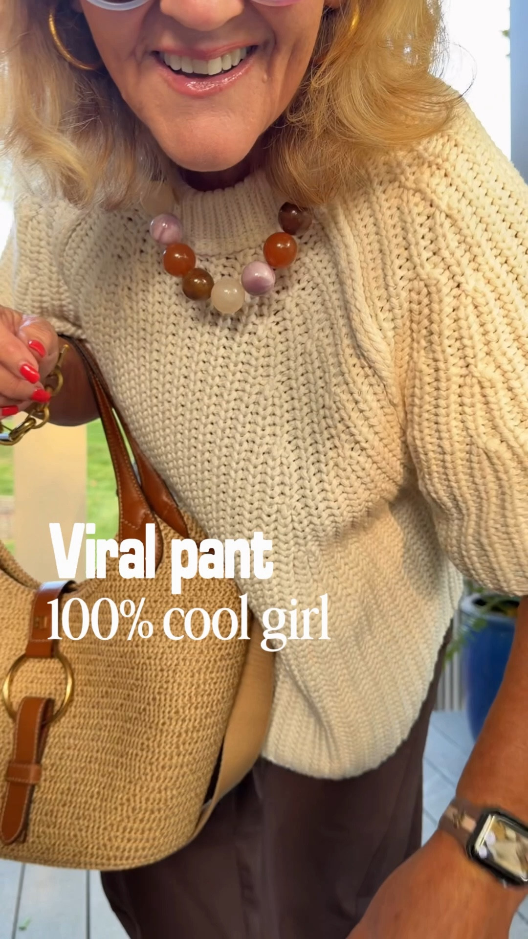 Ruti cool girl pants I sized up to a 10 petite 
Sweater size medium 
Necklace is restocked 
Sandals are comfy! 
10% off my bag code NANETTE 

#LTKootd #LTKPetite #LTKOver40

#LTKMothersDay