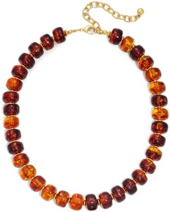 Amazon.com: HolidayQbee Beaded Necklace for Women Chunky Beaded Choker Necklace Boho Oval Amber B... | Amazon (US)
