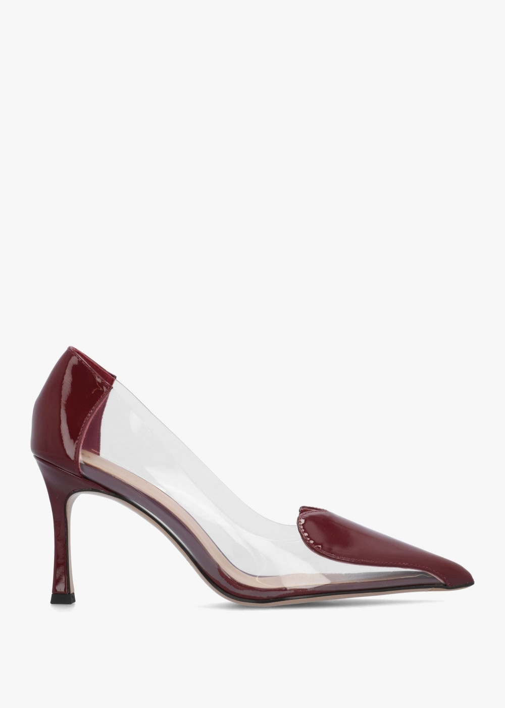 Elove Perspex Burgundy Leather Heart Toe Cap Court Shoes | Daniel Footwear (UK)