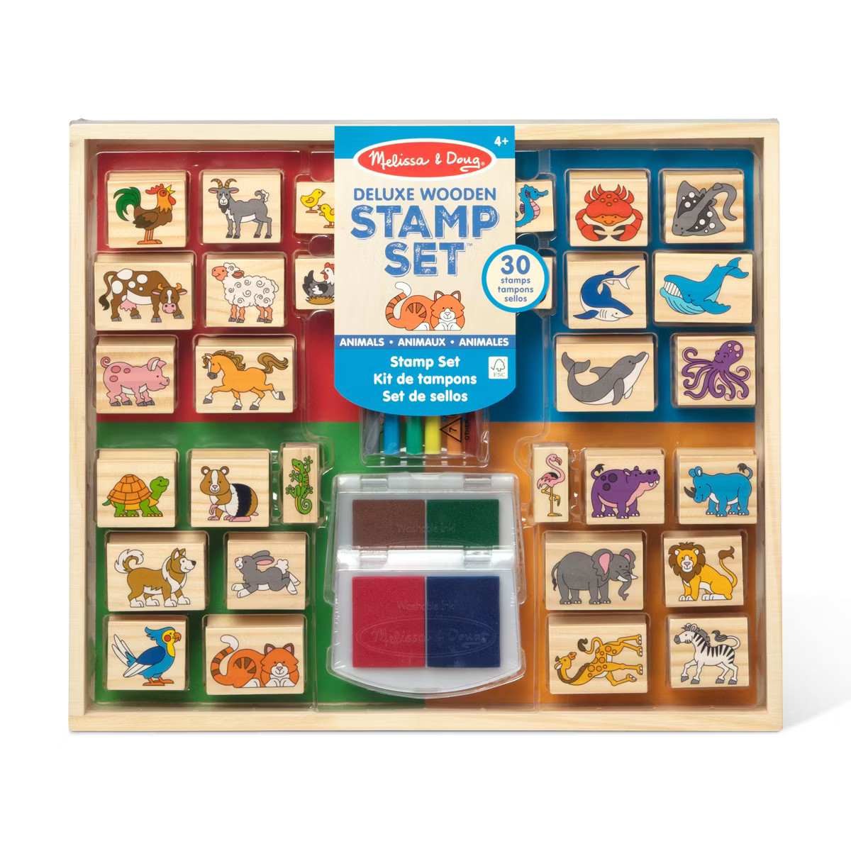 Melissa & Doug Deluxe Wooden Stamp Set: Animals - 30 Stamps, 6 Markers, 2 Stamp Pads | Target