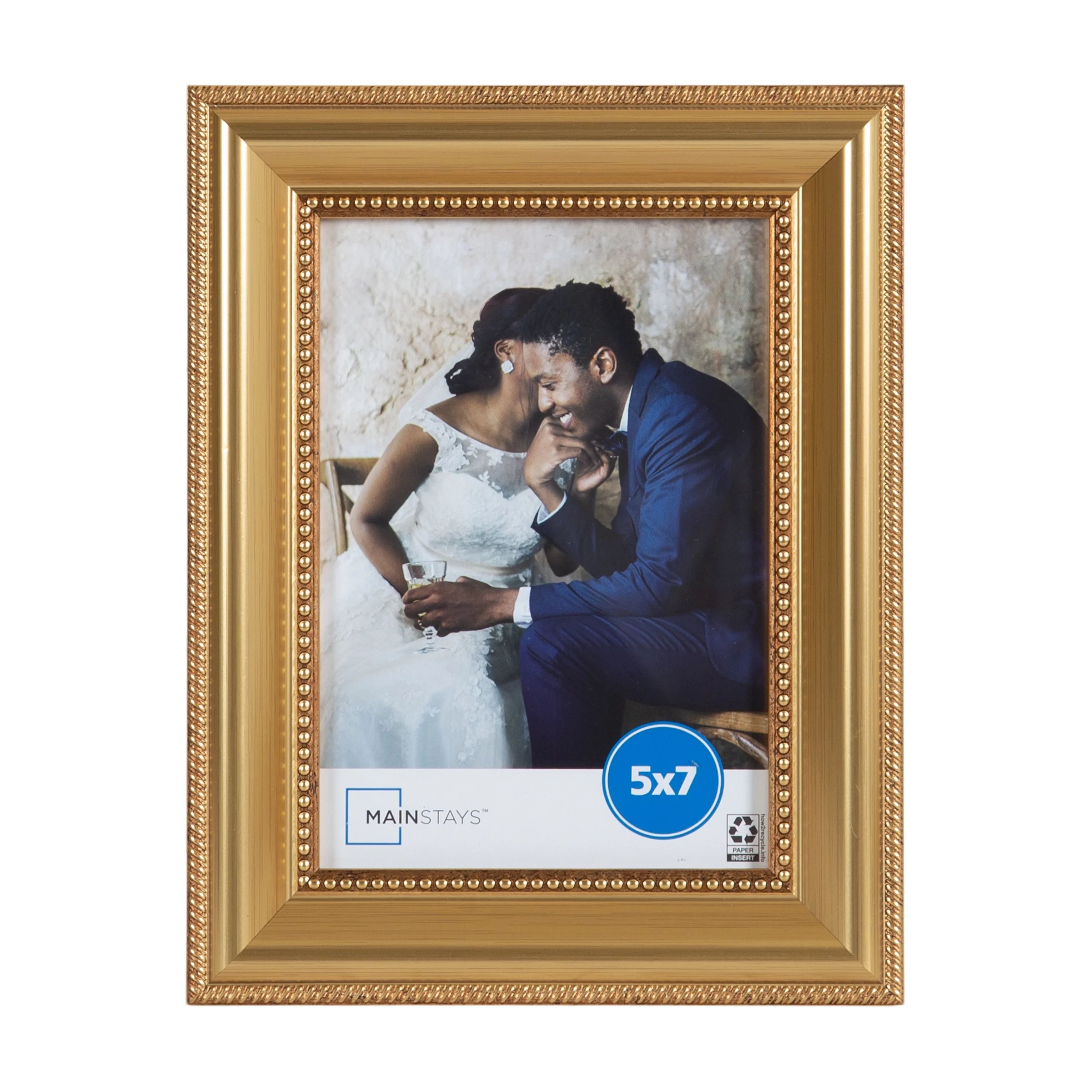 Mainstays 5x7 Yellow Gold Beaded Decorative Tabletop Picture Frame | Walmart (US)