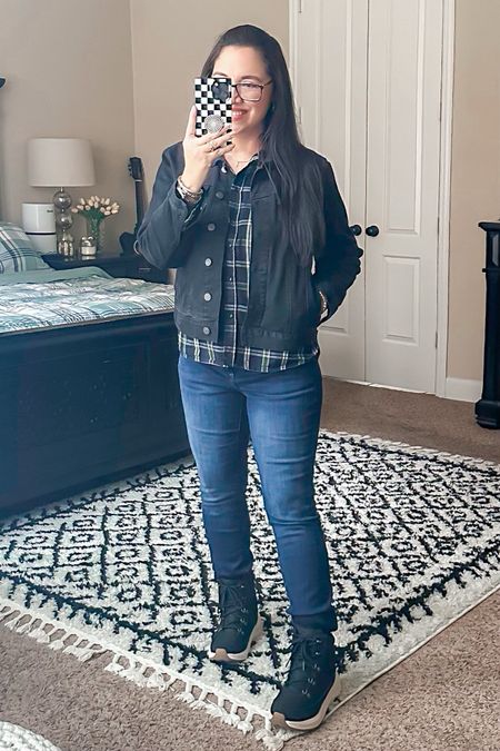 fall outfit | winter outfit | flannel shirt | button down shirt | denim jacket | jean jacket | skinny jeans | hiker boots | casual outfit | classic outfit | classic style

#LTKSeasonal #LTKsalealert #LTKfindsunder50