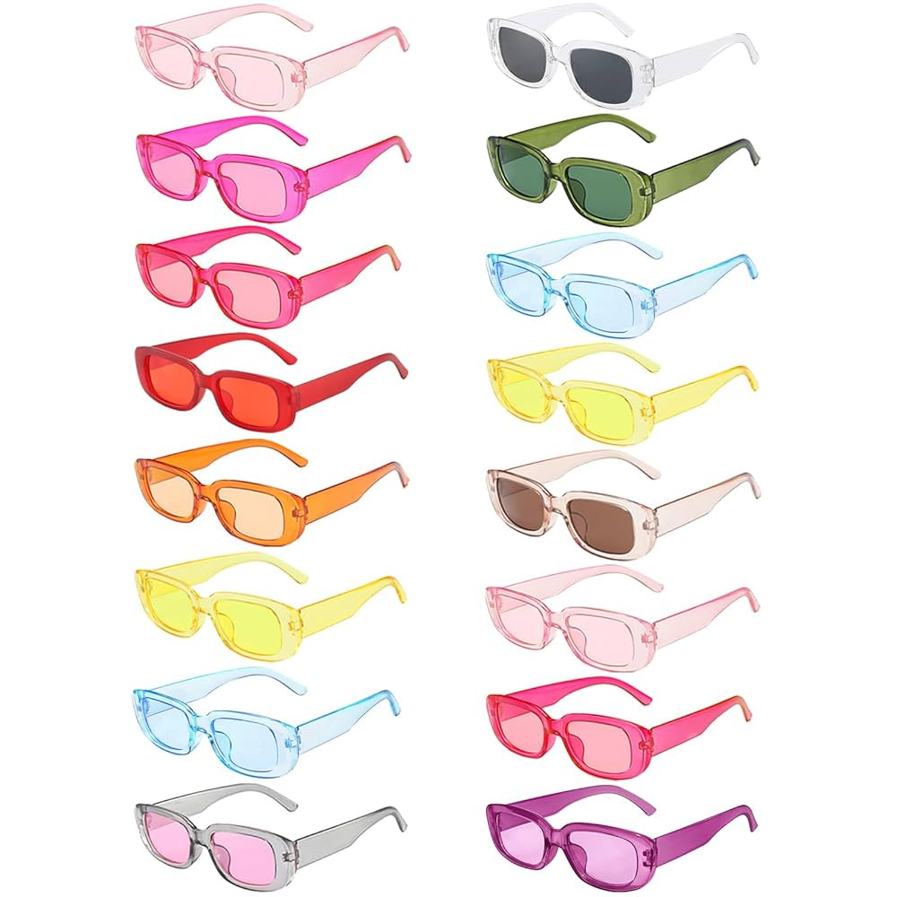 16 Pack Rectangle Sunglasses for Women Retro Colored Square Glasses Bulk 90s Vintage Eyewear Unie... | Amazon (US)