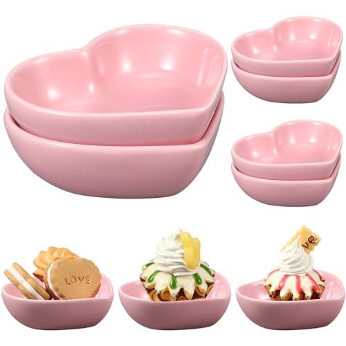 ZCYSRLQIN 6 Pieces Heart Shaped Bowls Ceramic Dip Bowl Plates Multipurpose Salad Bowls Appetizer Plates Cooking Gifts for Candy Sauce Sushi Dipping Serving Wedding Anniversary Valentine's Day (Pink) | Amazon (US)
