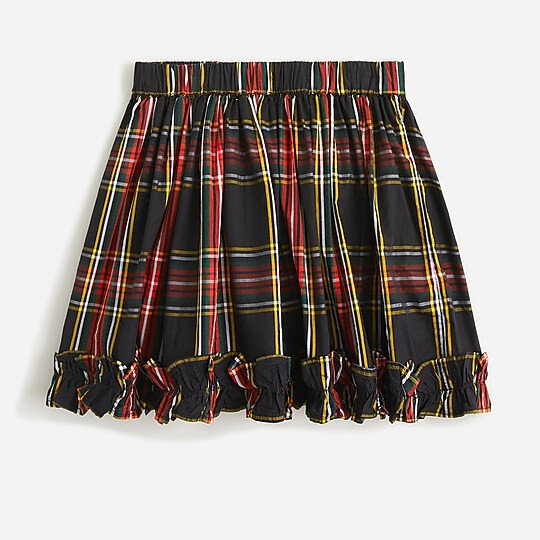 Girls' ruffle skirt in black Stewart tartan | J. Crew US