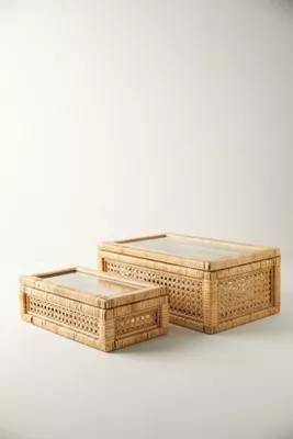 Rattan Box with Glass Lid | Anthropologie (US)