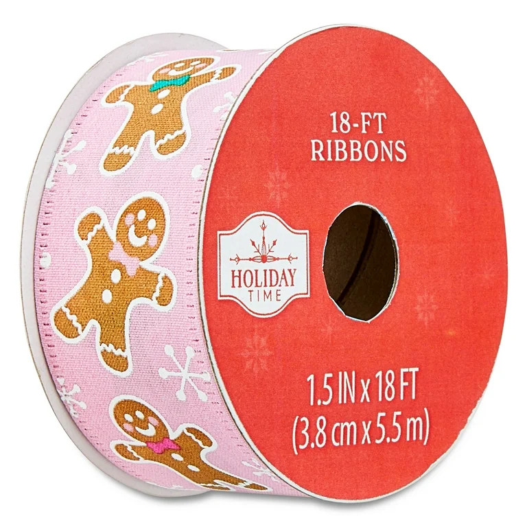 Pink Gingerbread Christmas Ribbon, 1.5" x 18', by Holiday Time - Walmart.com | Walmart (US)