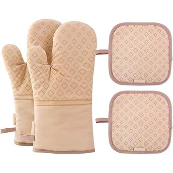 Piduules Set of 4 Oven Mitts and Pot Holders, 482 F Heat Resistant Hot Plate Moving Non-Slip Glov... | Amazon (US)