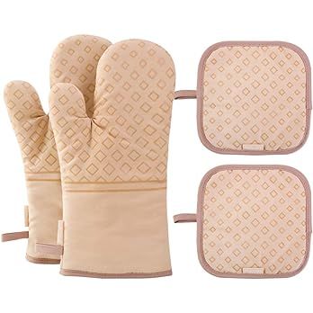 Piduules Set of 4 Oven Mitts and Pot Holders, 482 F Heat Resistant Hot Plate Moving Non-Slip Glov... | Amazon (US)