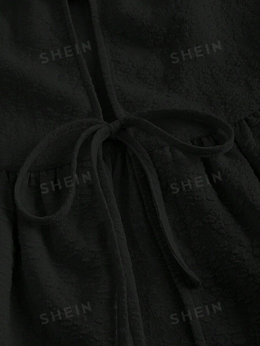 SHEINNeu Solid Tie Front Ruffle Hem Blouse | SHEIN