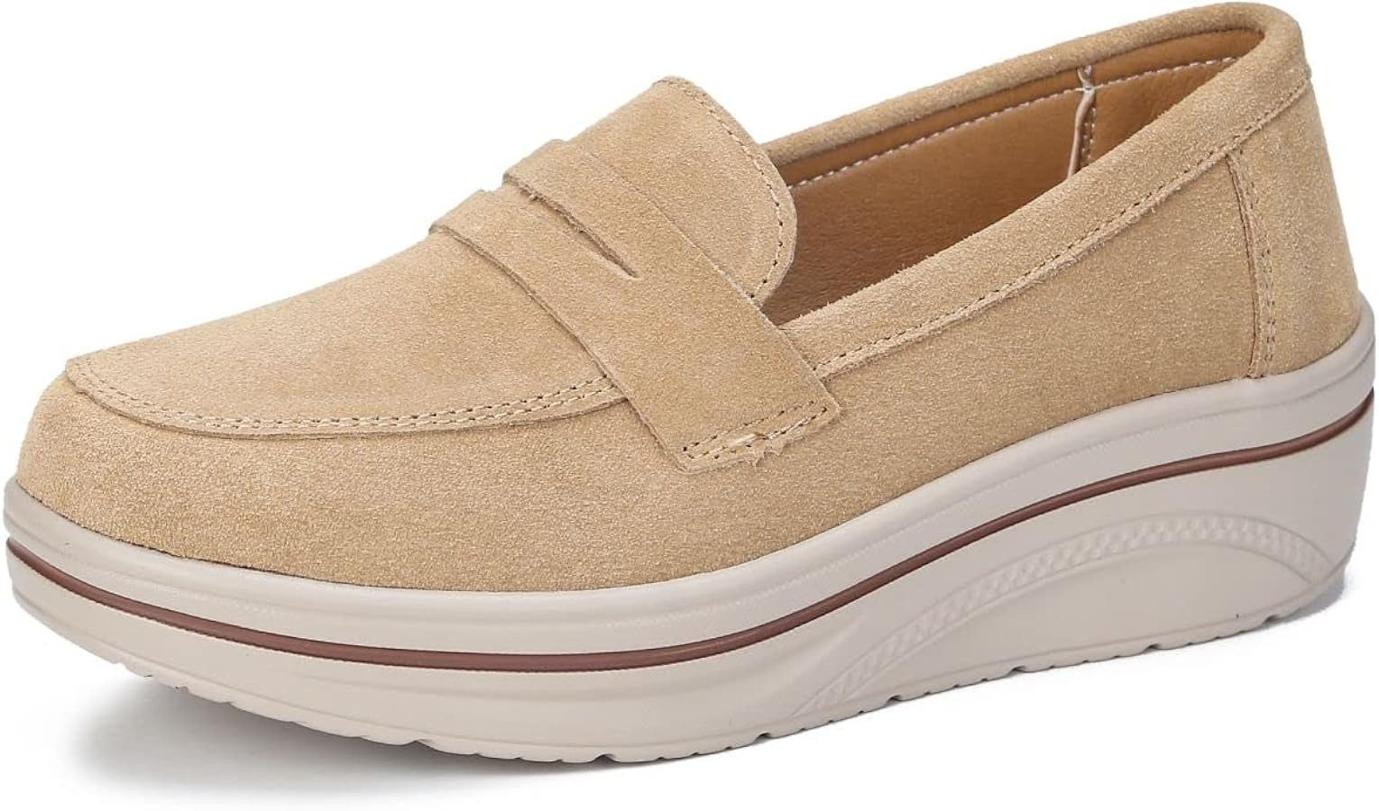 Women's Suede Platform Loafers Slip-On Comfortable Penny Wedge Loafers Thick Soft Walking Shoes f... | Amazon (US)