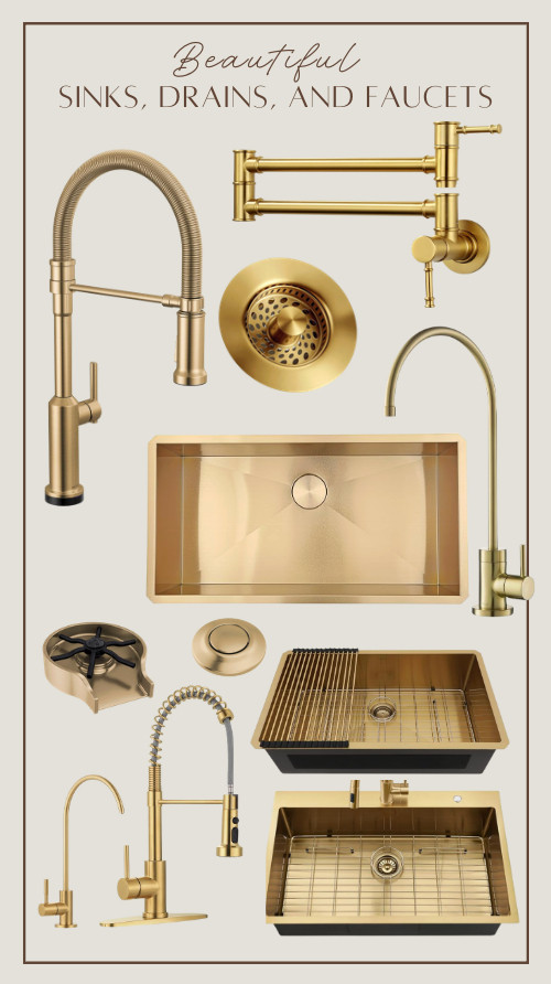 The prettiest kitchen fixtures for a warm, elevated, designer-inspired kitchen ✨ Faucets, drains, sinks, and little details that make the entire space feel custom and cohesive. 

#LTKHome #LTKStyleTip #KitchenInspo #HomeDecor #InteriorDesign #LuxuryKitchen #KitchenRemodel #BrassFixtures #ModernHome #NeutralHome 

 