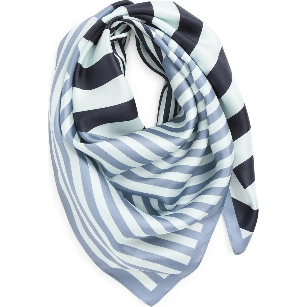 Nordstrom Stripe Square Silk Scarf in Navy Linear Print at Nordstrom | Nordstrom