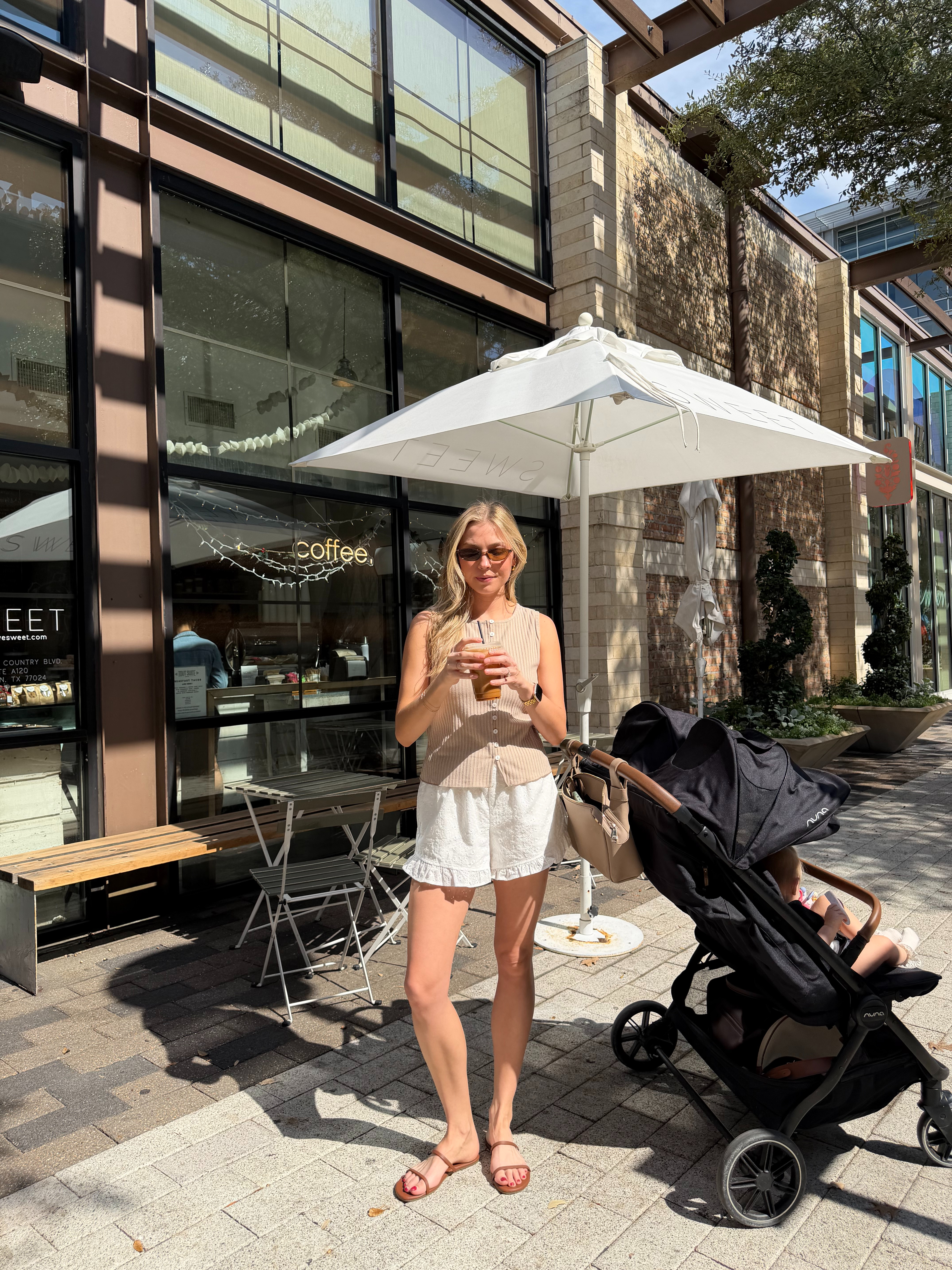 Cute casual outfit for running errands! S in tank + M in white shorts.
 

 