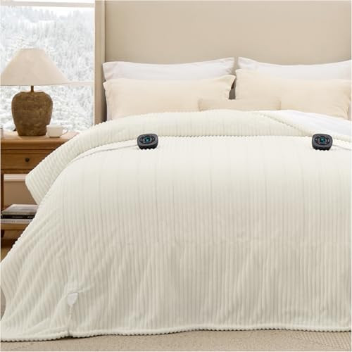 Bedsure GentleSoft Electric Blanket Queen Size - Soft Ribbed Flannel Heated Blanket with Dual Con... | Amazon (US)
