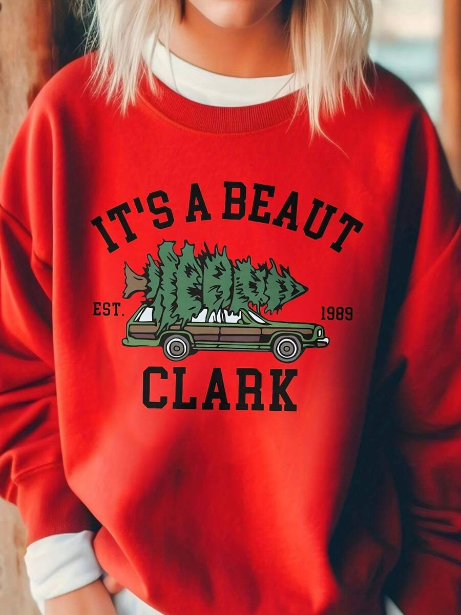 Women'S Graphic Crewneck Sweater - Red Holiday Sweater With It'S A Beaut Clark & National Lampoon... | SHEIN