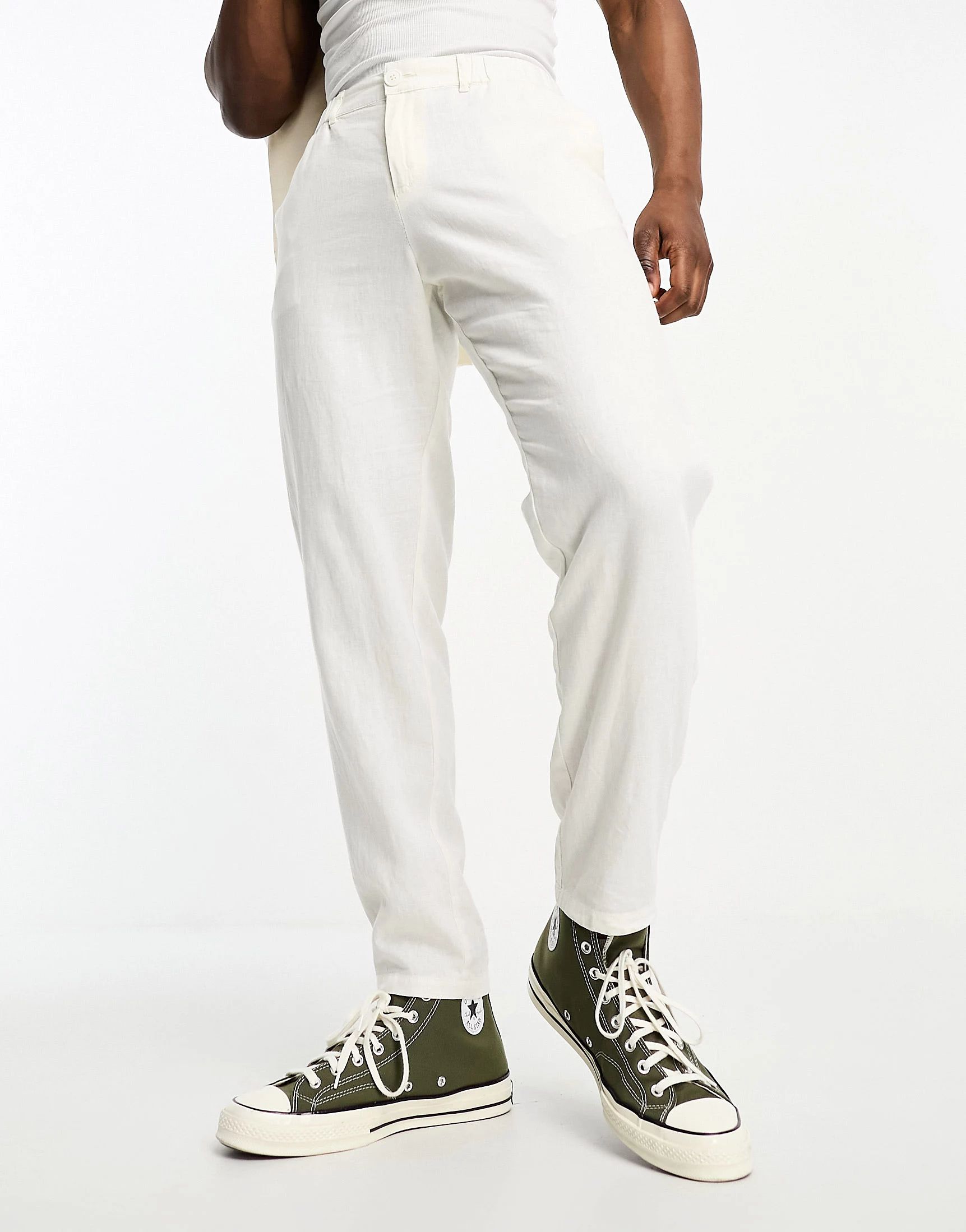 ADPT relaxed fit suit pants in off white linen | ASOS (Global)