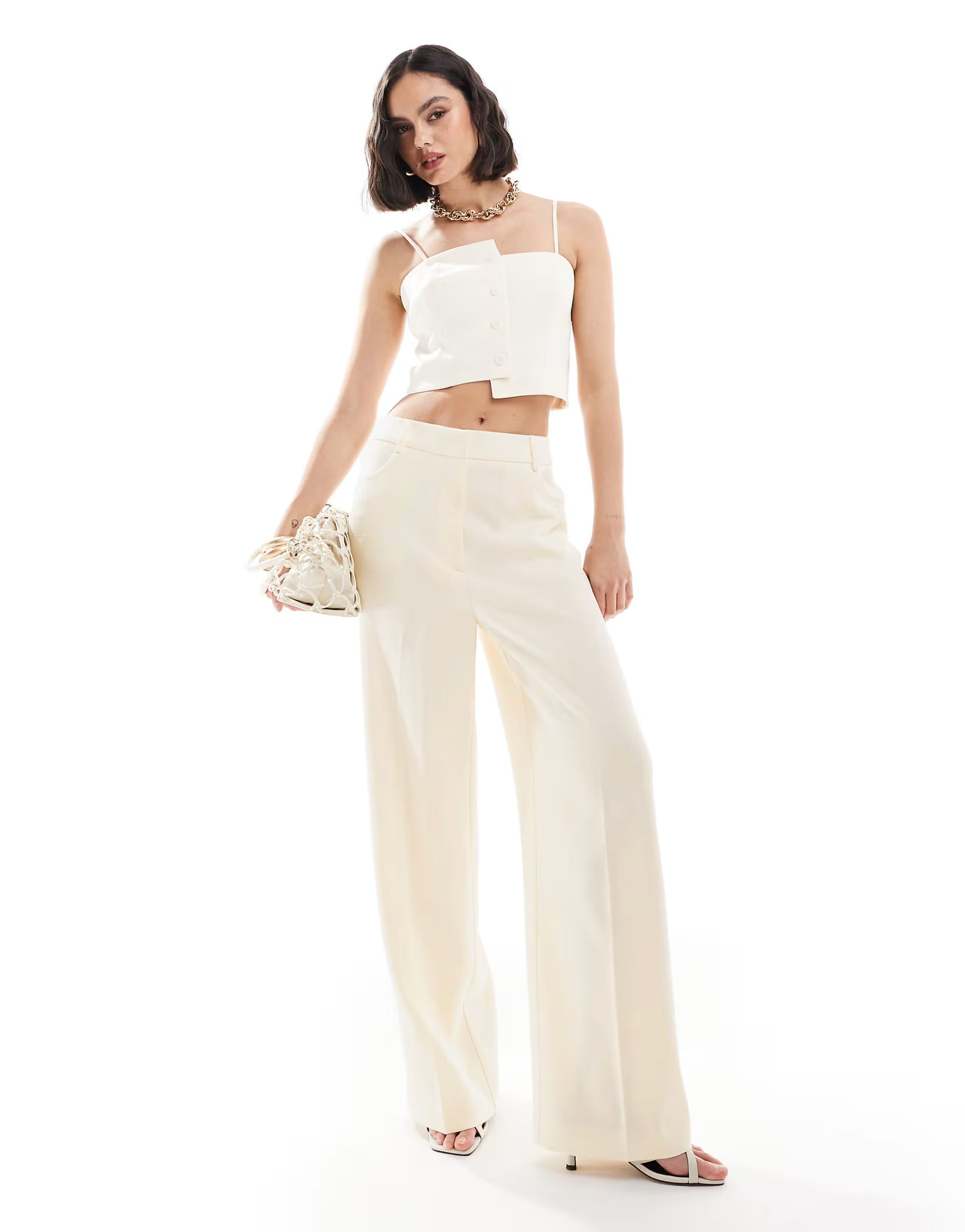 ASOS DESIGN textured tailored trouser in cream | ASOS (Global)