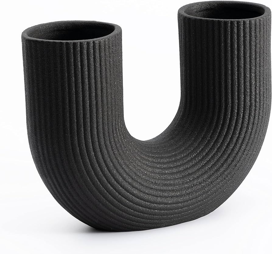 COEAZY Black Vase, Ceramic Vase U Shaped, Flower Vase, Black Vases Home Decor, Boho Modern | Amazon (US)