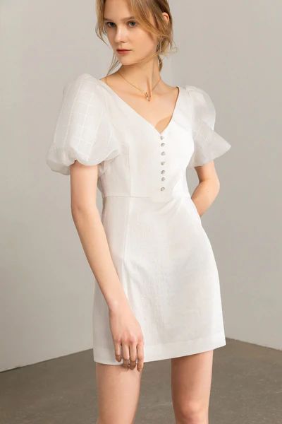 Mona White Puff Sleeve Dress | J.ING