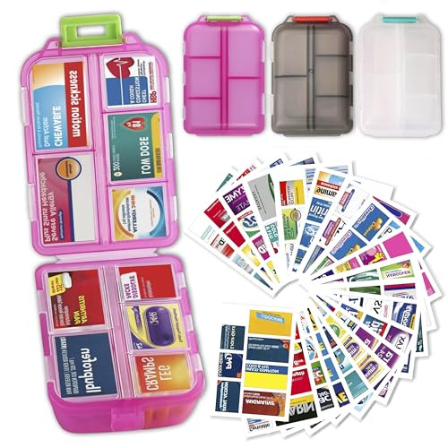 3 Pack Large Pill Organizers with Medicine Labels, Pink White Grey | Amazon (US)