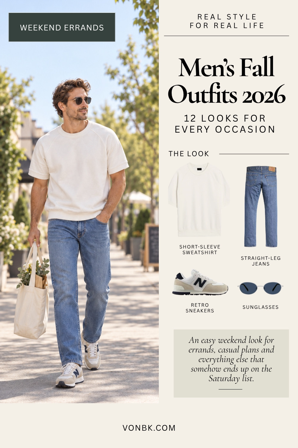 Autumn outfit for those days when it feels like fall, but the weather hasn’t quite committed yet. Relaxed-fit jeans, a heavyweight cream tee, retro New Balance sneakers, and sunglasses. Easy, comfortable, and perfect for weekend errands.

#MensFallFashion #FallOutfit #CasualMenswear #WeekendOutfit #MensStyle

#LTKMens #LTKSeasonal #LTKootd