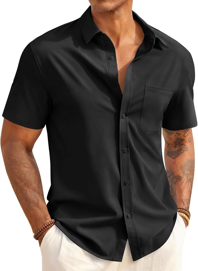 Runcati Mens Button Down Shirts Short Sleeve Casual Dress Shirt Summer Linen Untucked Shirts with... | Amazon (US)