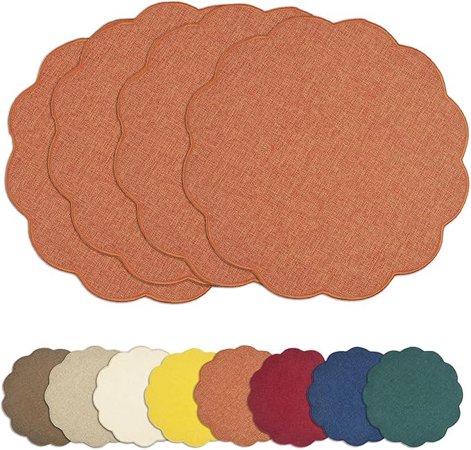 AHHFSMEI Round Faux Linen Placemats Set of 4 Waterproof Table Mats Heat Resistant Non-Slip and St... | Amazon (US)