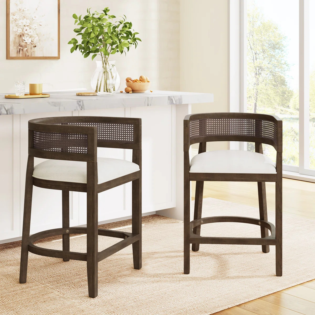 Oech Rubberwood Upholstered Bar Stools (Set of 2) | Wayfair North America