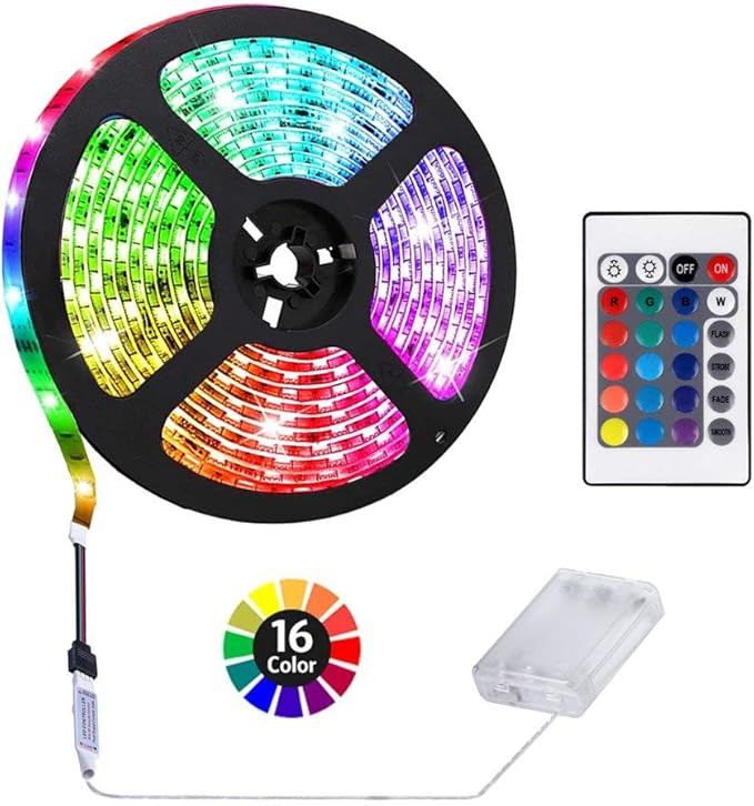 HIKENRI 1M/3.3ft Battery Powered LED Strip Lights, Flexible Color Changing RGB LED Light Strip, T... | Amazon (US)