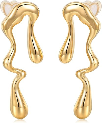 Womens Gold Studs Earrings, 14K Gold Plated Personality Big Stud Earring,Stainless Steel Hypoalle... | Amazon (US)