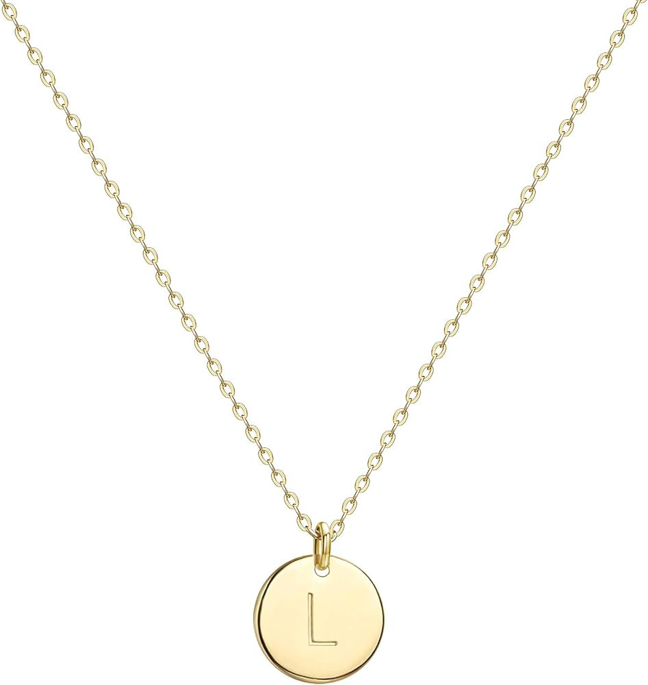 Initial Necklaces for Women 14K Gold Plated Dainty Letter Necklce Round Coin Disc Pendant Double ... | Amazon (US)