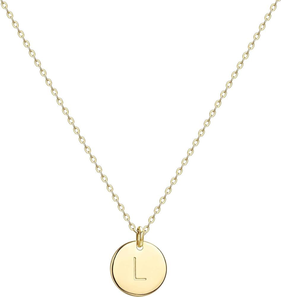 Initial Necklaces for Women 14K Gold Plated Dainty Letter Necklce Round Coin Disc Pendant Double ... | Amazon (US)