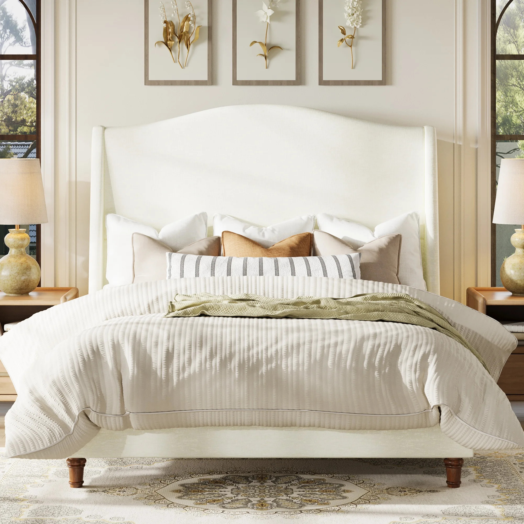 Upholstered Platform Bed, High Headboard & Solid Wood Legs, No Box Spring Needed | Wayfair North America