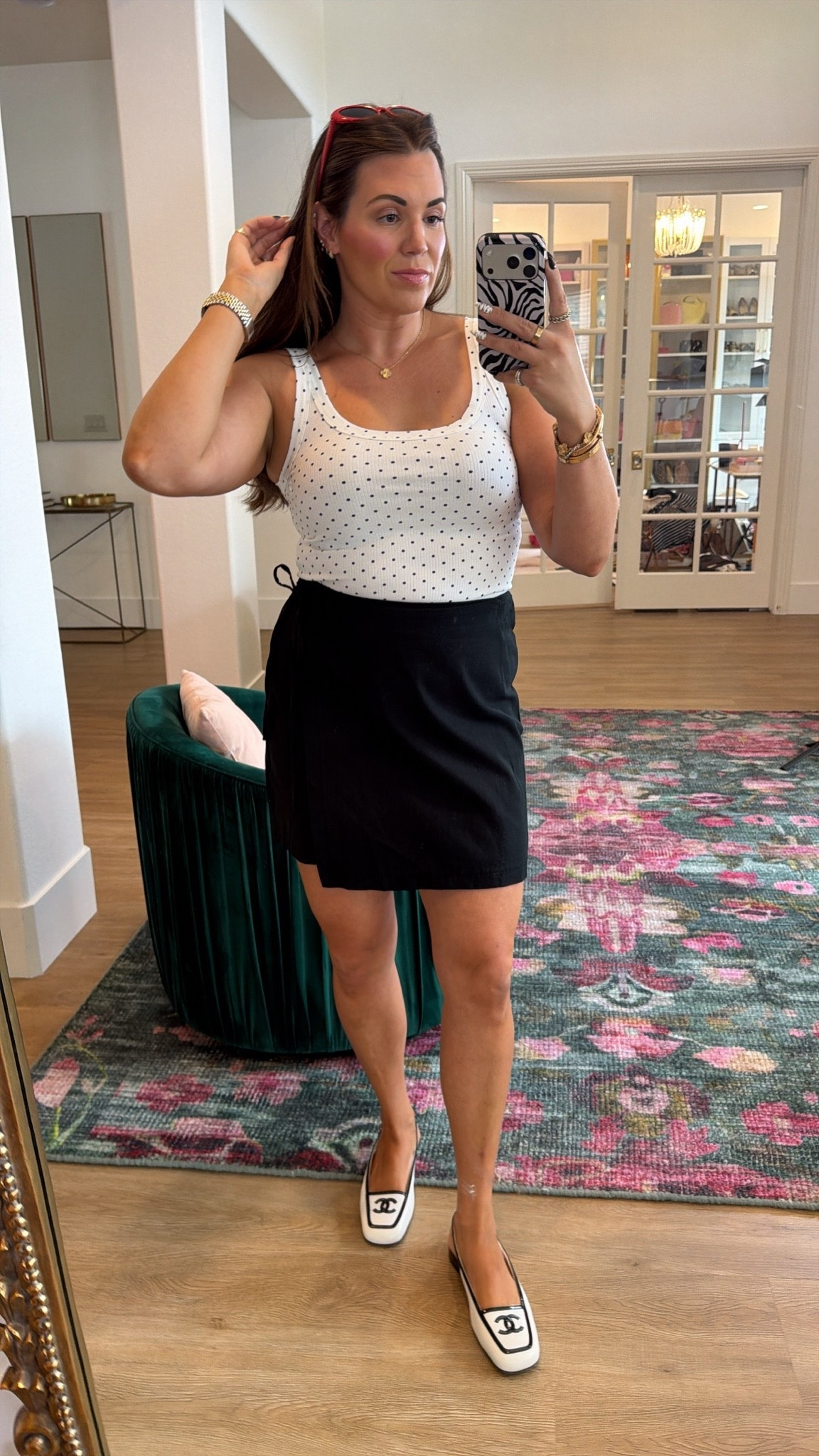 curvy midsize black and white outfit! wearing size large in polka dot tank and size medium in black faux wrap skirt 🖤🤍

#LTKSeasonal #LTKMidsize