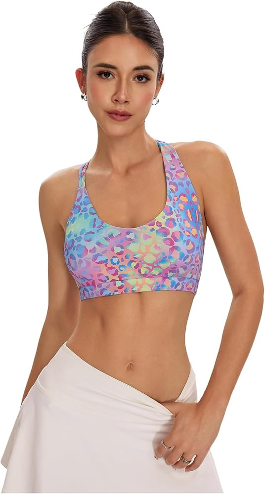 MakeMeChic Women's Leopard Print Sports Bra Criss Cross Backless Workout Tops Medium Support Yoga... | Amazon (US)