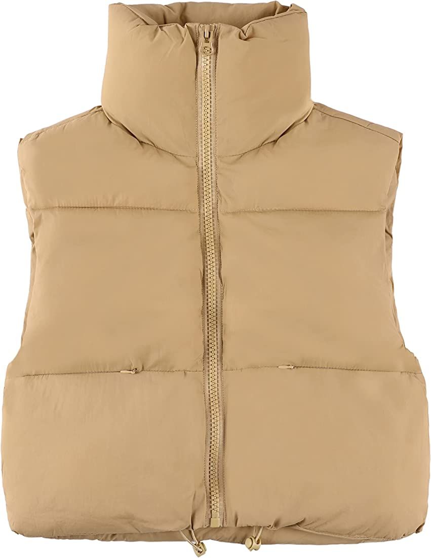 UANEO Cropped Puffer Vest Women Zip Up Stand Collar Sleeveless Padded Crop Puffy Vests | Amazon (US)